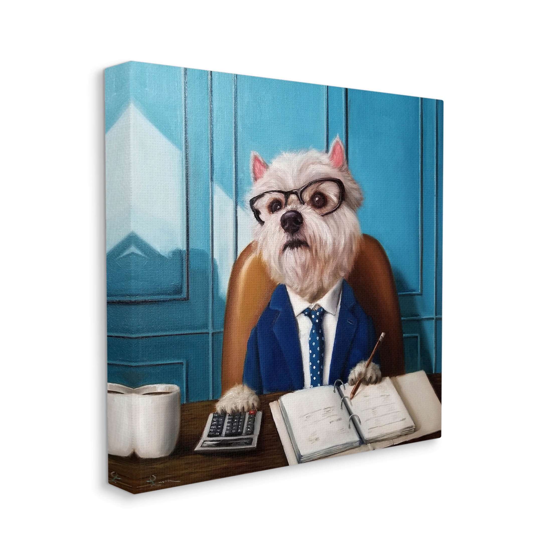 Stupell Industries Office Worker Terrier Dog Painting Gallery Wrapped Canvas Print Wall Art, Design by Lucia Heffernan