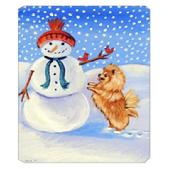 8 x 9.5 in. Snowman with Pomeranian Mouse Pad, Hot Pad Or Trivet