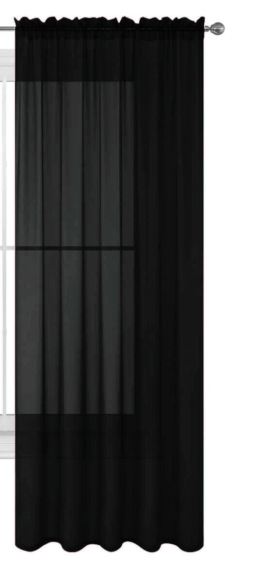 Decotex 1 Piece Elegant Solid Sheer Window Curtain Panels Treatment Drapes (55" X 120", Black)