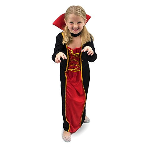Vampiress Vampire Girls Childs Fancy Dress costume long outfit Halloween 5 6 