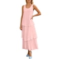 thumbnail image 2 of Uscallm Women's Sleeveless Maxi Dresses Round Neck Flowy Layered Boho Beach Vacation Casual Long Loose Sundresses Solid Summer Formal Dress, Pink XL, 2 of 7