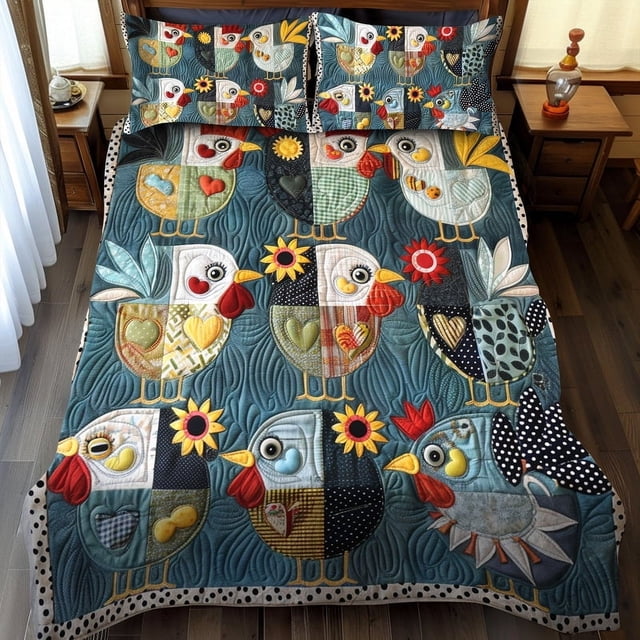 Juego de cama acolchado de 3 piezas Cheerful Chicks Ncu0Th850