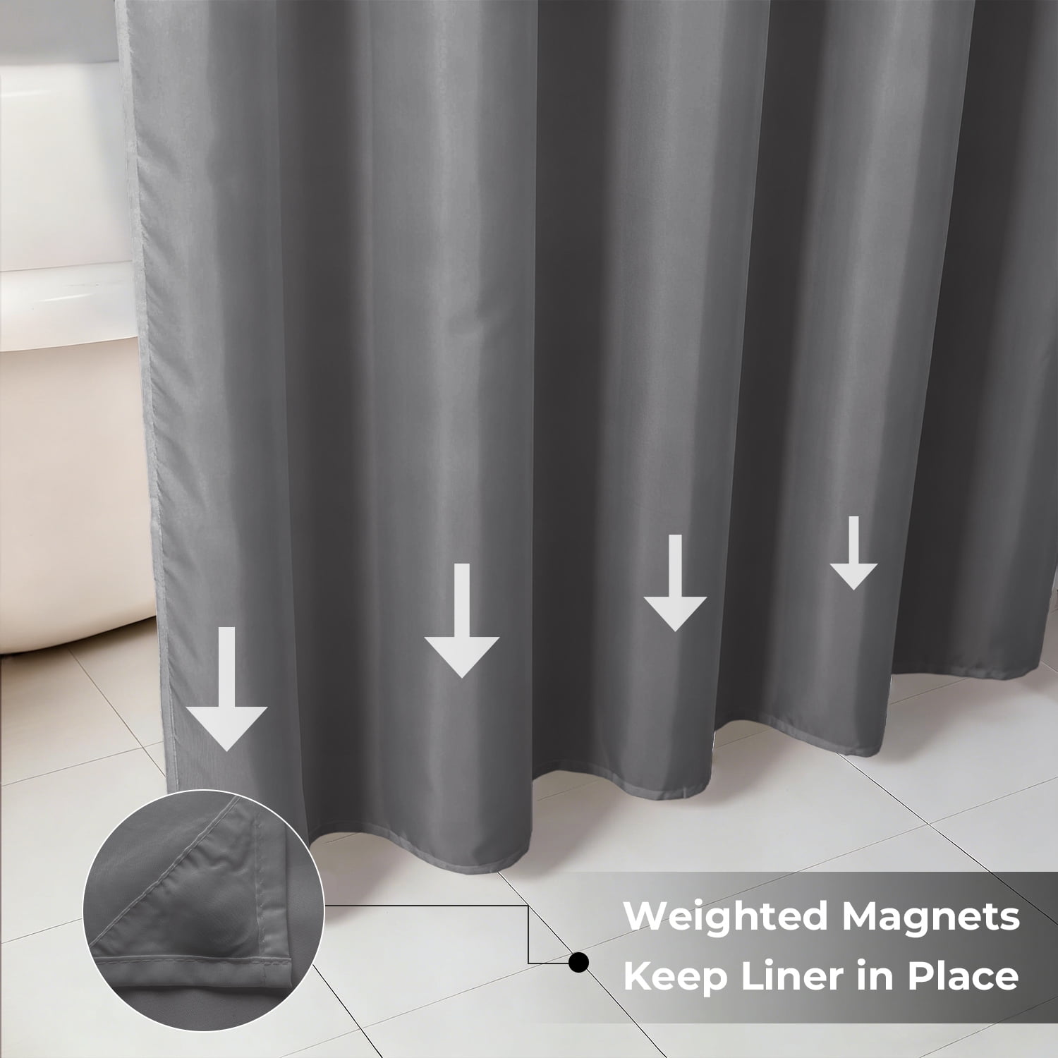 Yiannan Fabric Extra Long Water-Repellent Shower Curtain,Mold Resistant & Machine Washable Shower Curtain liner,72x84 Inches,Gray
