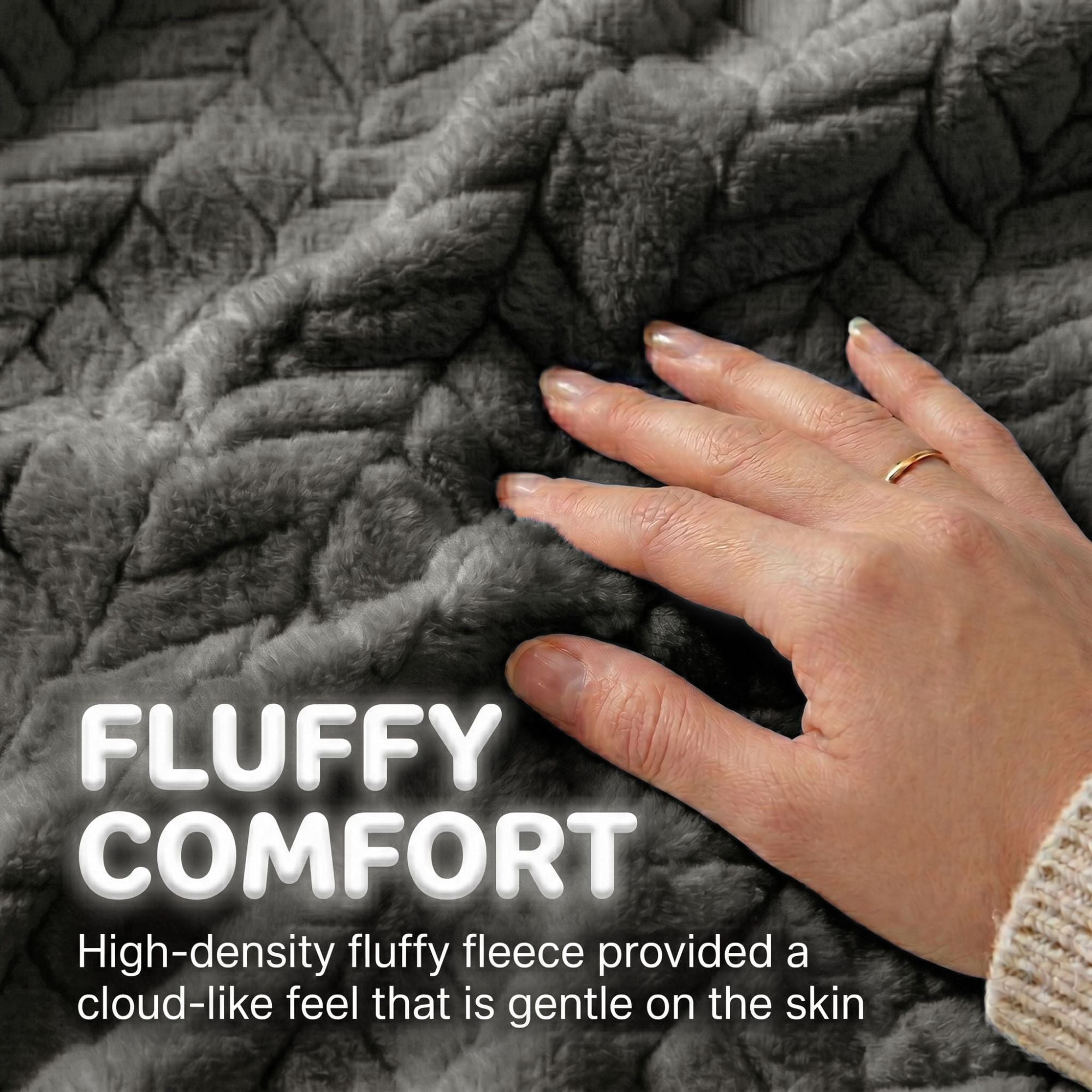 Superior Hope Herringbone Fluffy Fleece Blanket, King Size, Charcoal
