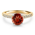 thumbnail image 3 of Gem Stone King 10K Two Tone Gold Red Garnet and Lab Grown Diamond Engagement Ring for Women | 1.40 Cttw | Round 6.5MM | Gemstone January Birthstone | Size 8, 3 of 6