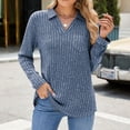 thumbnail image 5 of Scyoekwg Womens Fall Tops V-Neck Button Knitted Pullover Top Long Sleeve Tops Vintage Loose Solid Color Fall Clothes Dressy Casual Blouses Fashion Tops(Blue,XXL), 5 of 8
