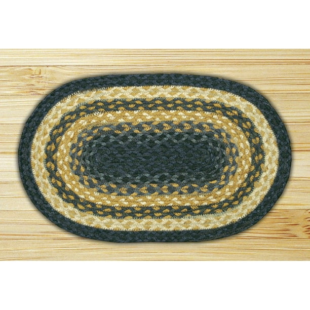 BLUE & MUSTARD Natural Braided Jute Oval Swatch Trivet/Placemat by