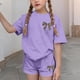 thumbnail image 5 of Conjuntos de blusas y camisas de cuello redondo y manga corta para niños, conjunto de dos piezas de top y pantalones cortos de manga corta con cuello redondo y manga corta para niños, top de poliéster, 5 of 6