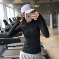 thumbnail image 4 of Ropa de yoga para mujer, top de manga larga con cuello levantado, personalidad, fitness, chaqueta deportiva adelgazante ajustada, top con cremallera para correr, 4 of 5