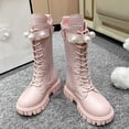 thumbnail image 5 of WAVSUF Girls Wide Width Boots Round Toe Mid Calf Soft Sole Winter Warm Platform Boots Pink 3 Big Kids, 5 of 10