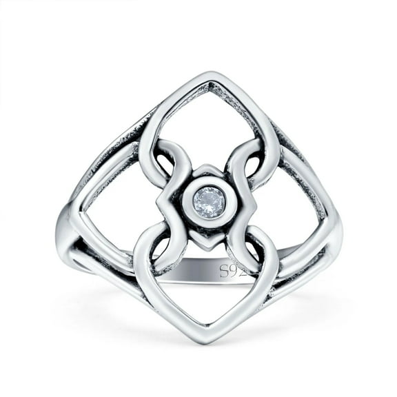 Heart Ring Oxidized CZ Band Solid 925 Sterling Silver Thumb Ring (19mm) Size 5