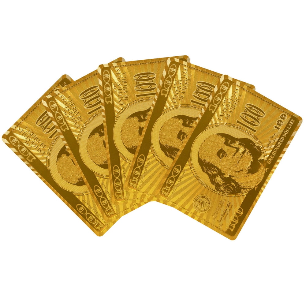 NEW 24K GOLD FOIL POKER DECK OF PLAYING CARDS 100.00 DOLLAR BILL ON BACK-STYLISH