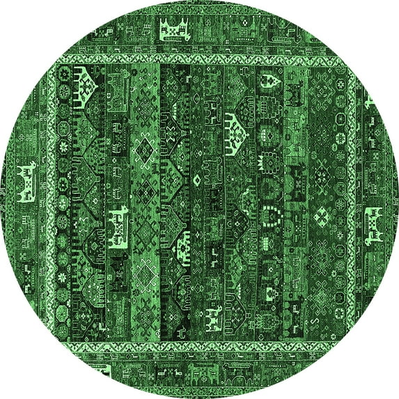 Ahgly Company Indoor Round Oriental Emerald Green Industrial Area Rugs, 7' Round