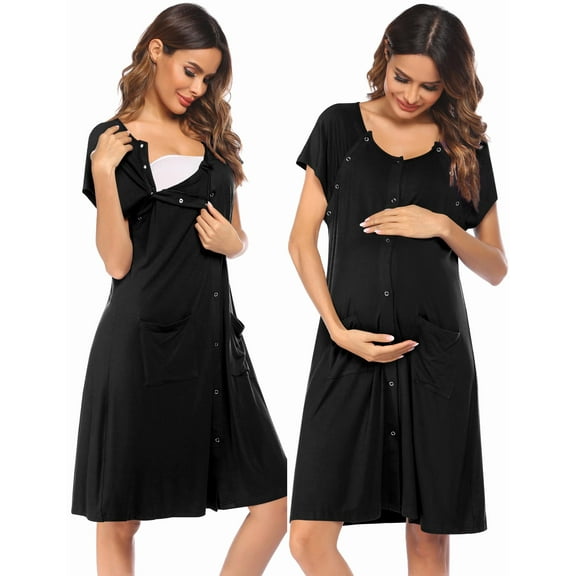Ekouaer 3 in 1 Labor/Delivery/Hospital Gown Nursing Dress Maternity Nightgown Sleepwear for Breastfeeding with Button