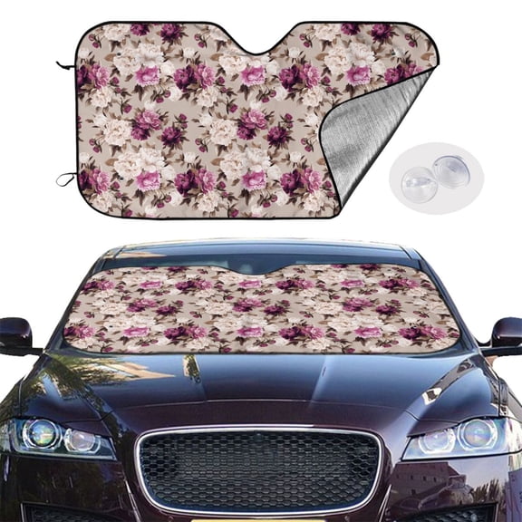 Picia Rose Flowers Curved Windshield Sunshade Accordion Folding Style Auto Shade for Car Truck SUV Van Blocks UV Ray Sun Visor Protector -Small