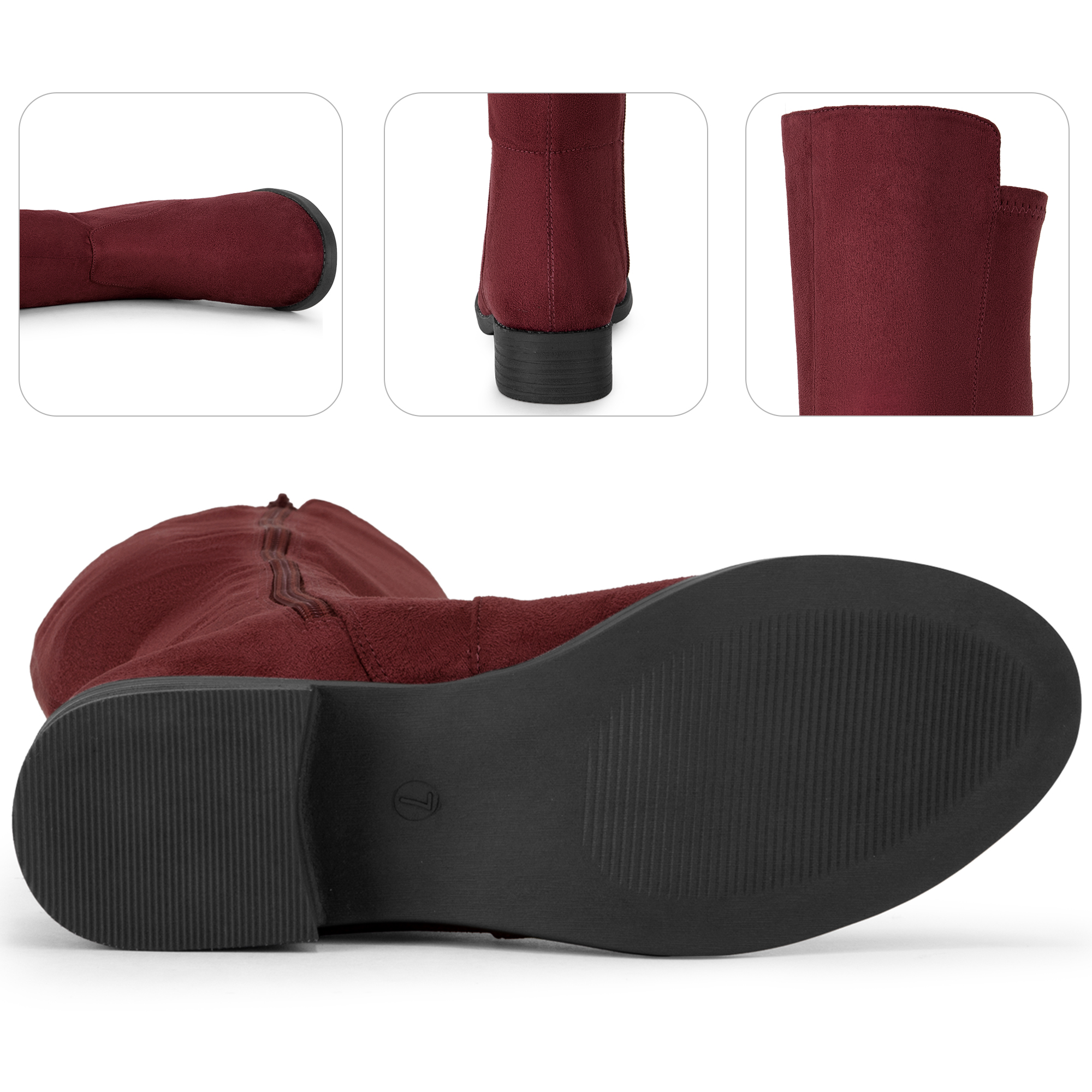 DARING DIVA Women's Round Toe Chunky Heels Knee High Boots Burgundy 10