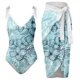 thumbnail image 1 of Gibobby Traje de baño de una pieza Traje de baño con estampado de flores y cuello en V para mujer Conjuntos de bikini con falda y delantal(Azul,CH), 1 of 4