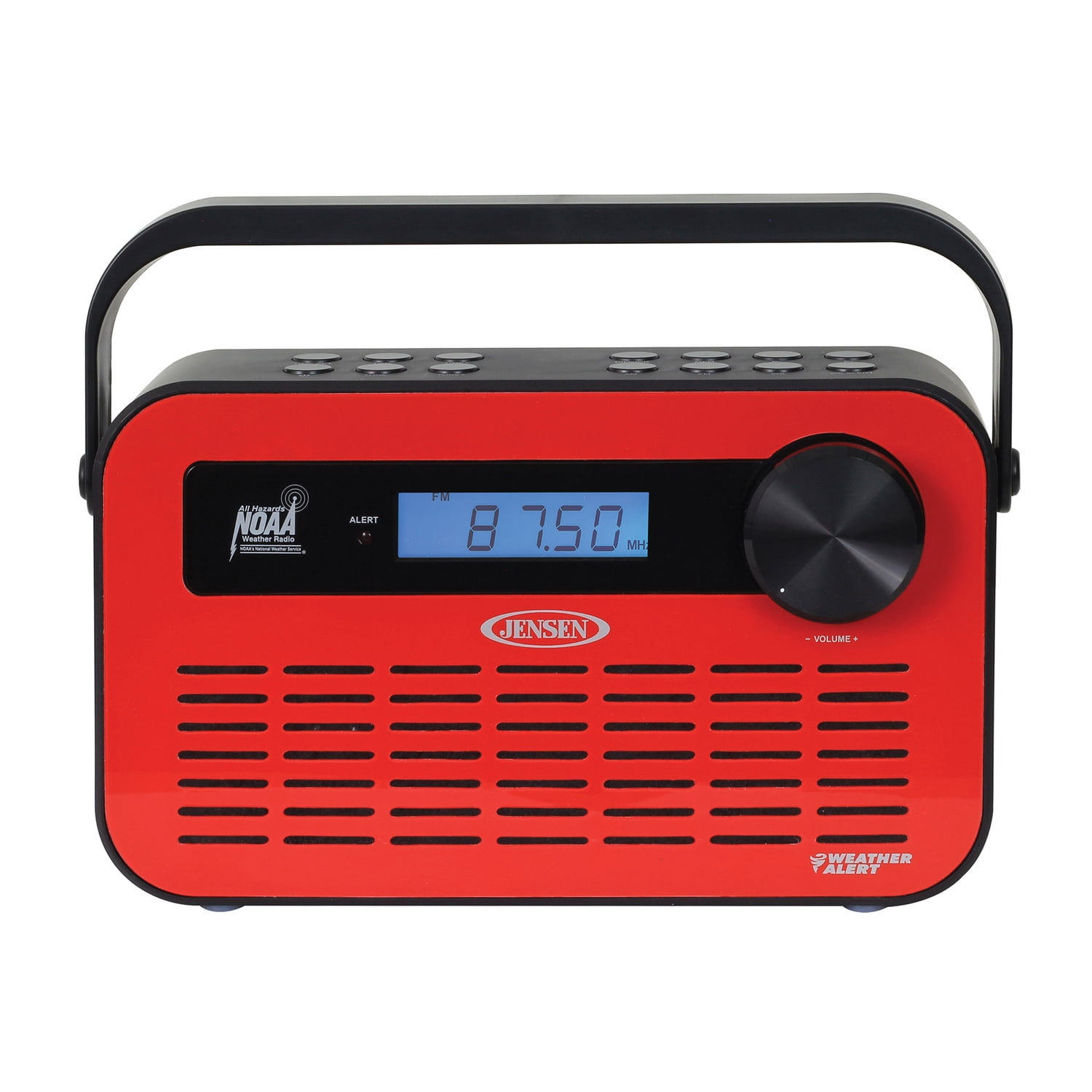 JENSEN JEP-250 Portable Digital AM/FM Weather Radio with Weather Alert and 2-Way Charging, Red, JEP-250