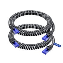 Cat 6 Ethernet Cable, 3 ft, 2 Pack Easy-Hide Flat Super-Durable Black and White Braided Network LAN Internet Cable/Cord
