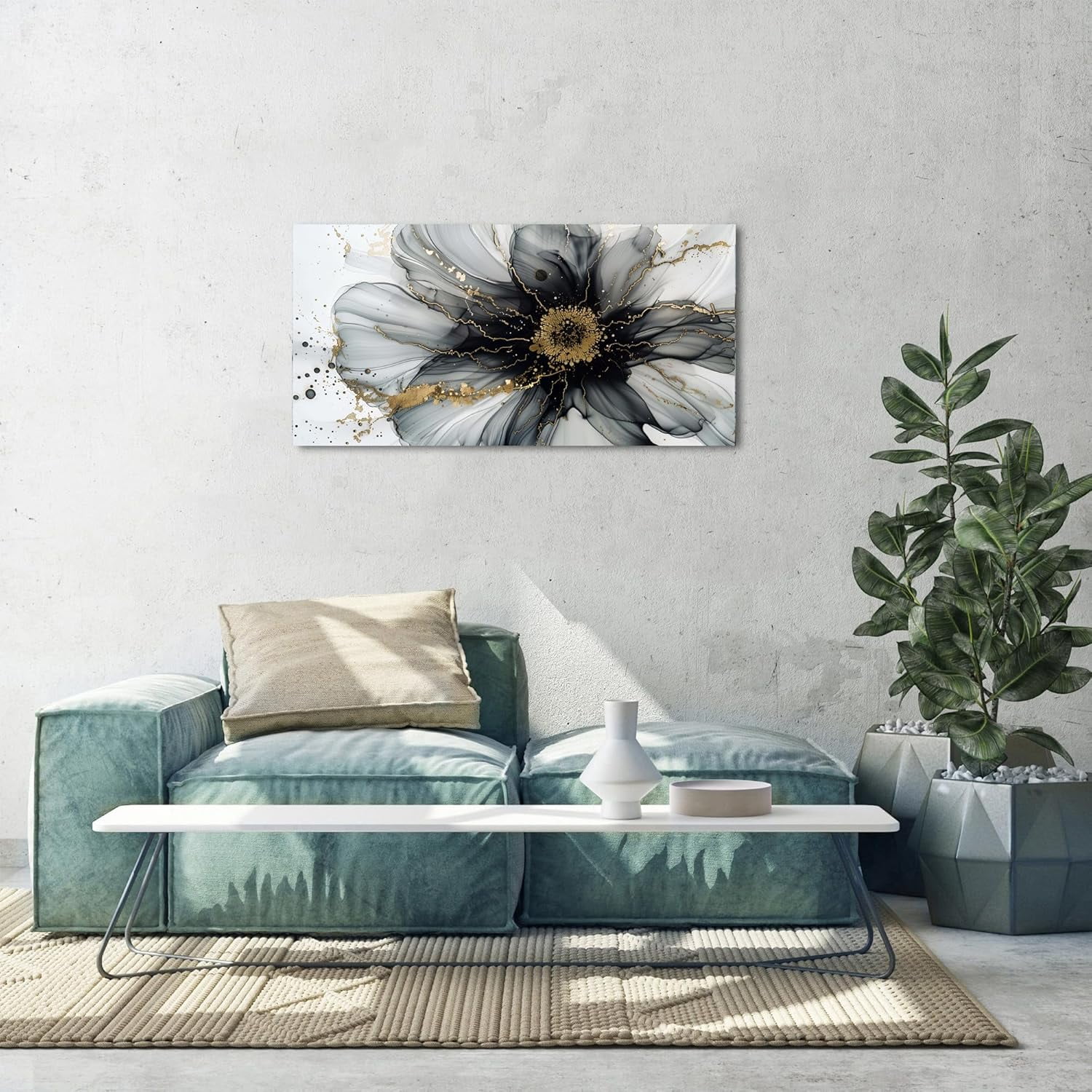 WFSposterAbstract Wall Art Black and White Gold Wall Decor Minimalist Picture for Living Room Bedroom Modern Office Home Decorations Marble Flowers Canvas Painting Poster Watercolor Textures Artwork