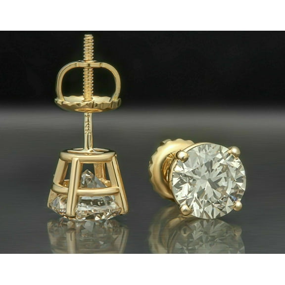 1Ct Round Cut Real Diamond G-SI1 Stud Earrings Solid 14K Yellow Gold