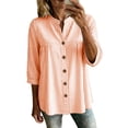 thumbnail image 2 of Sokhug Womens Cotton Linen Striped 3/4 Sleeve Stand Collar Button Down Breathable Casual Daily Tunic Blouse Tops, 2 of 7