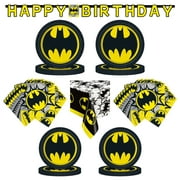 Black and Yellow Batman Birthday Party Tableware and Decoration Kit for 16 Guests