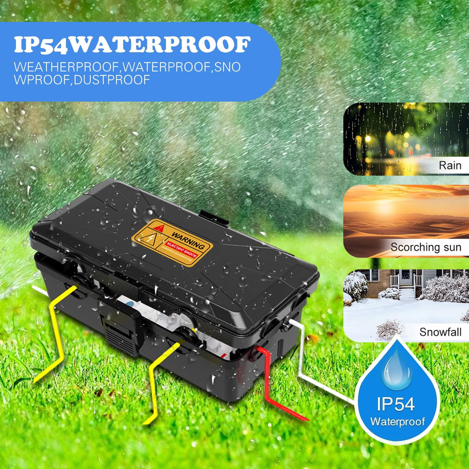 Outdoor Electrical Box Waterproof,Cover for Extension Cords and Power Strips,Ip54 Protect Power Strip,Weatherproof Outlet Cover for Timer Outlet,Plugs,Sockets,Holiday Light Decoration (Black, Medium)