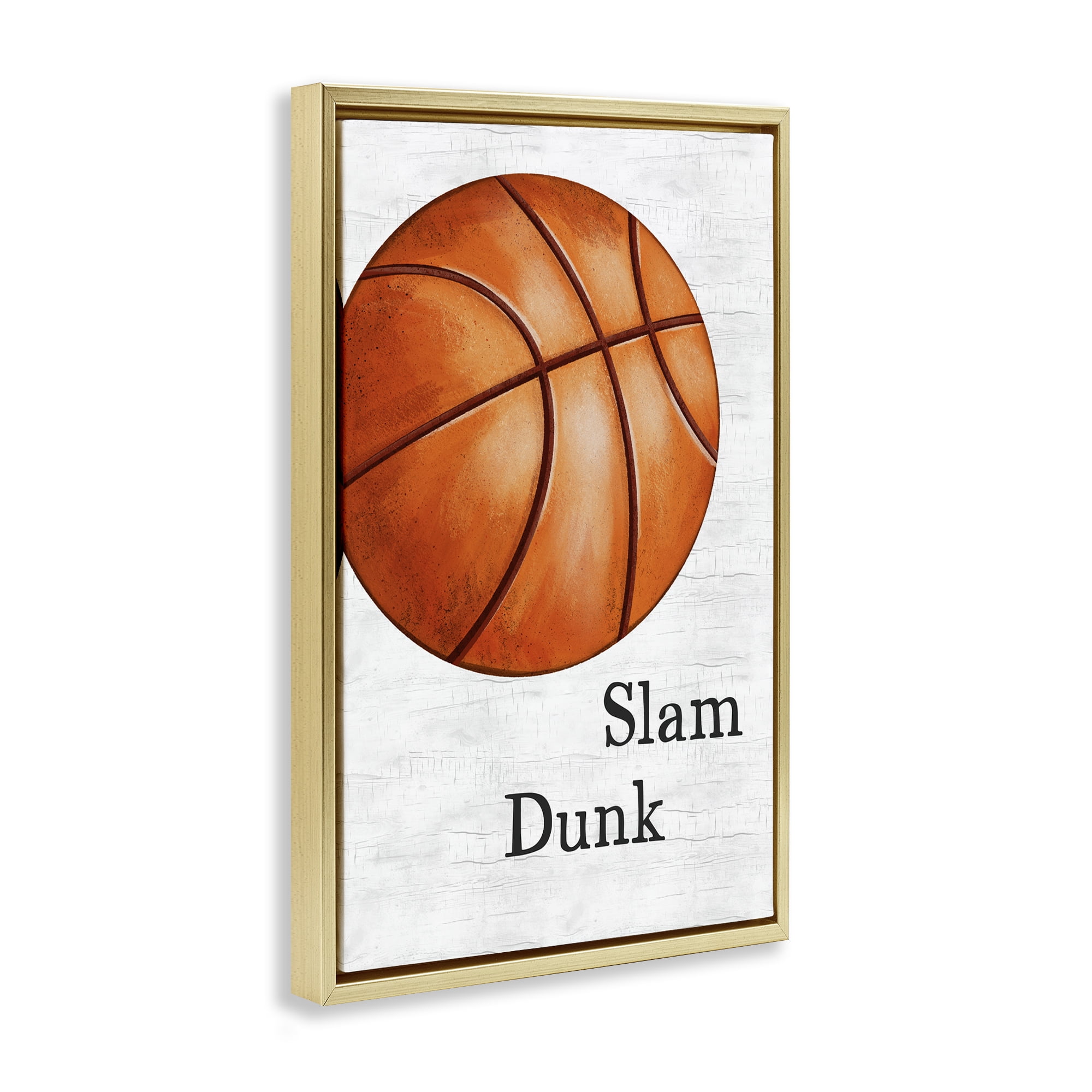 Stupell Industries Slam Dunk Basketball Sports Painting Gold Floater Framed Canvas Art Print Wall Art, 17 x 25