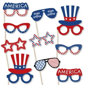 Patriotic Glasses - Paper Card Stock USA 4th of July & Memorial Day Party Photo Booth Props Kit - 10 Count