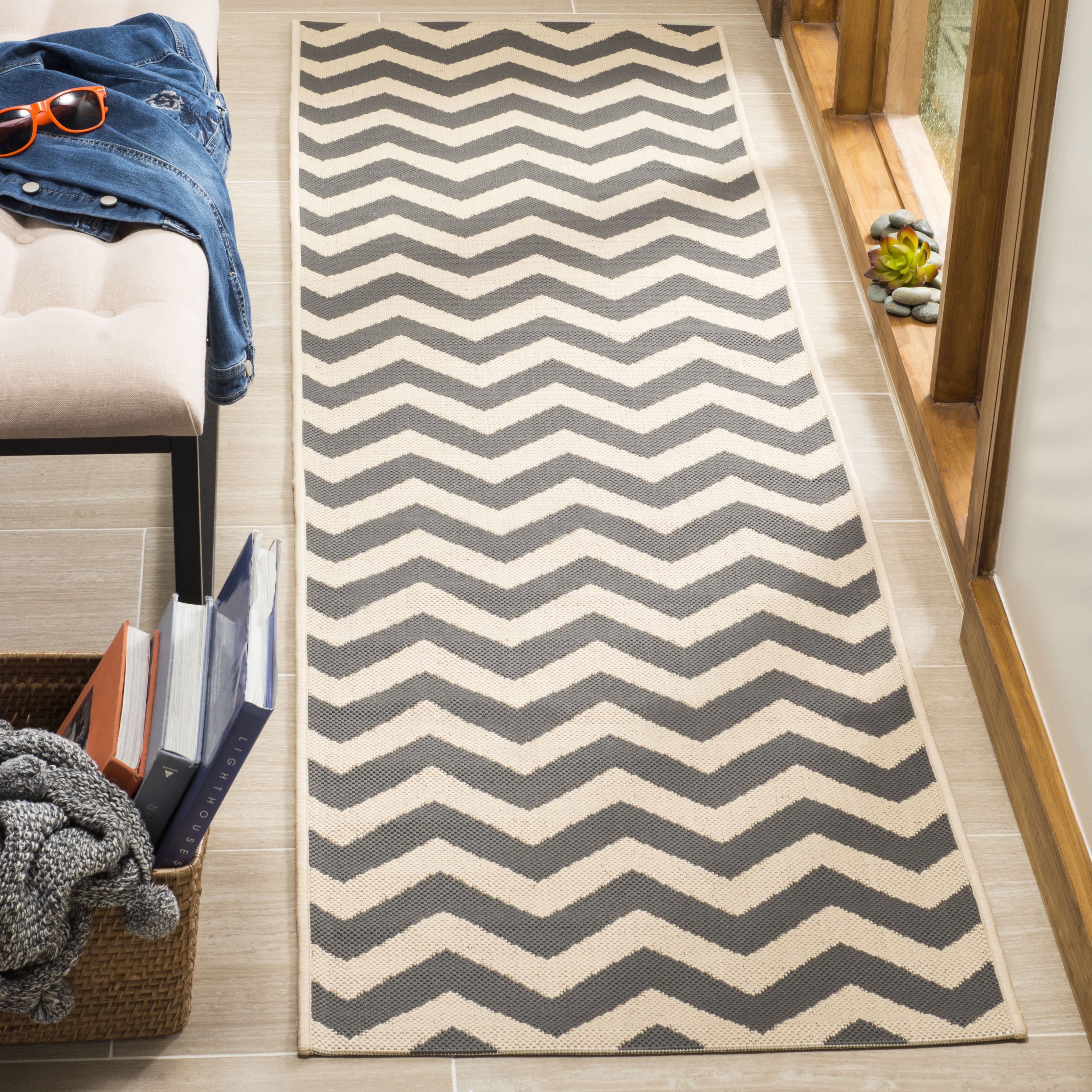 Safavieh Courtyard Bailey Chevron Indoor/Outdoor Runner Rug, Gray/Beige, 2'3" x 12'