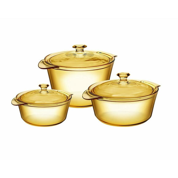 Visions FLAIR Glass 6 piece Set |VSF355| 1.6L , 2.8L and 3.8L Cookpot With Glass Covers