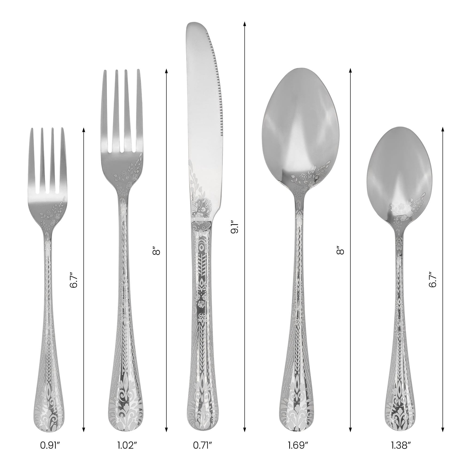 Unique Bargains 20 Piece Floral Stainless Steel Flatware Set for 4 Modern Cutlery Silver