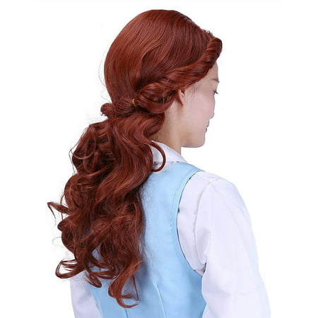 HDE Womens Adult Belle of The Ball Princess Wig Prestyled with Curl and Braid Brown