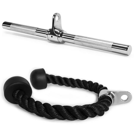 Yes4All Combo Rotating Straight Bar and Tricep Rope Cable Attachment/Tricep Pull Down Rope – Cable Bar for Strength