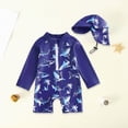 thumbnail image 2 of NIEWTR Toddler Baby Boy Swimsuit Whale 0 3 6 12 18M Boy Bathing Suit 2 3T One Piece Zipper Rash Guard Swimwear with Hat(Dark Blue,2-3 Years), 2 of 4