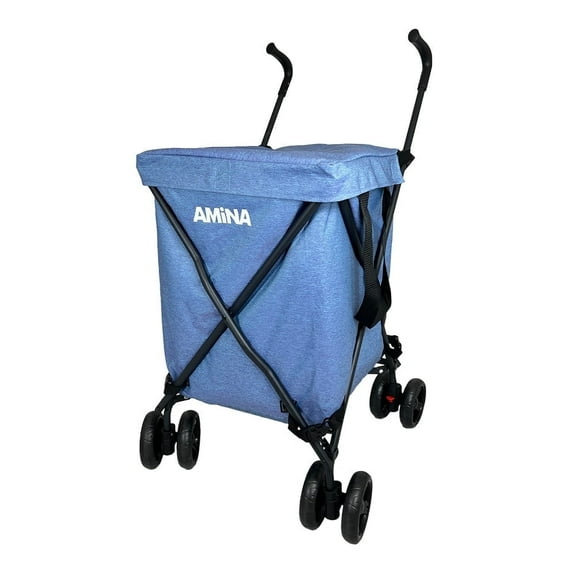AMiNA Folding Utility Cart, Lightweight Water-Resistant Grocery Cart, Collapsible Laundry Cart - Blue