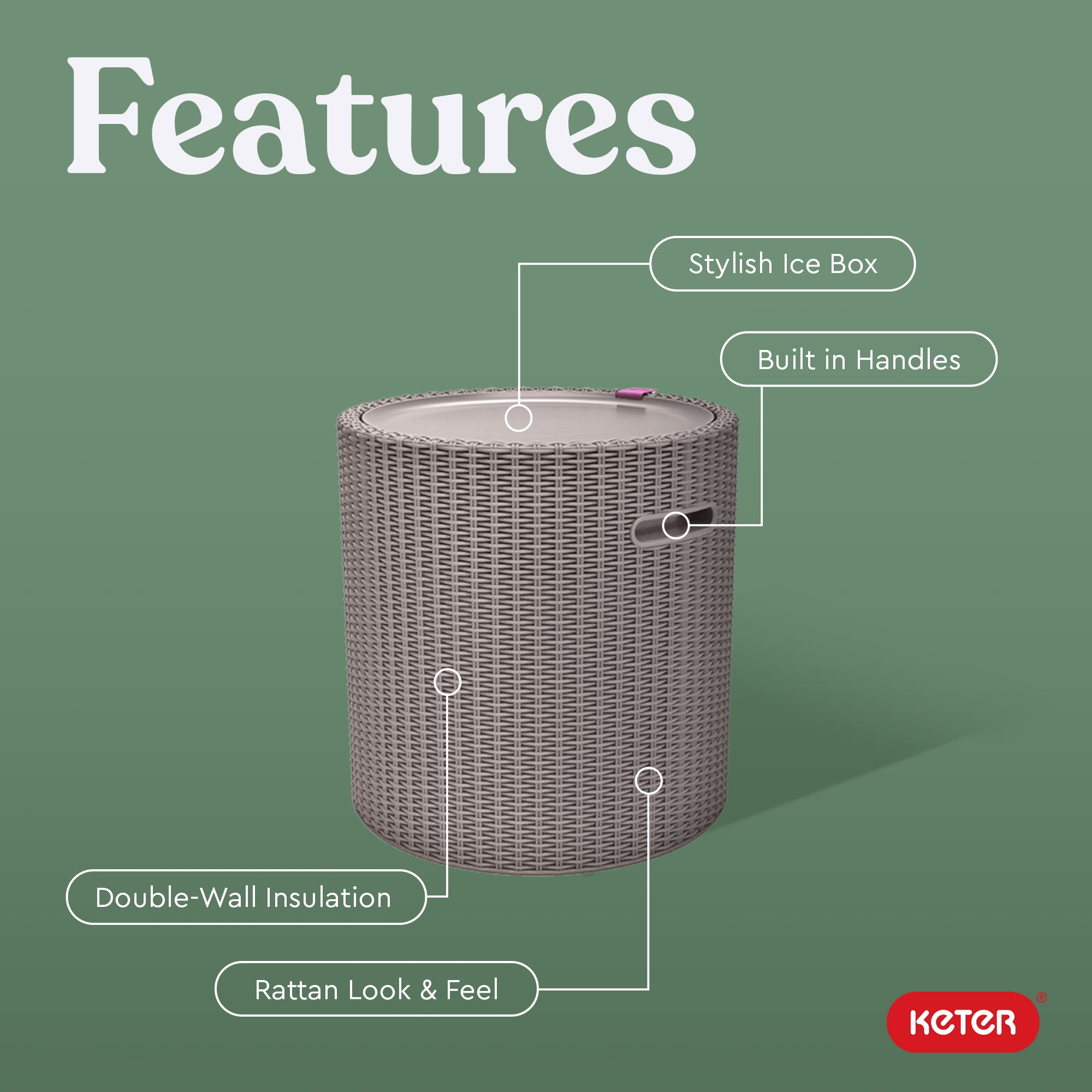Keter Side Table Cooler 10.3 Gallon Cooler 3 in 1 Outdoor Patio Table and Ice Chest Storage, Ideal Hot Tub Table, Decor and Outdoor Patio Bar, Portable Bar, Rattan Look Cappuccino