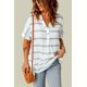thumbnail image 3 of ABPHQTO Camisa suelta de manga corta con cuello en V y estampado a rayas para mujer con aberturas, 3 of 5