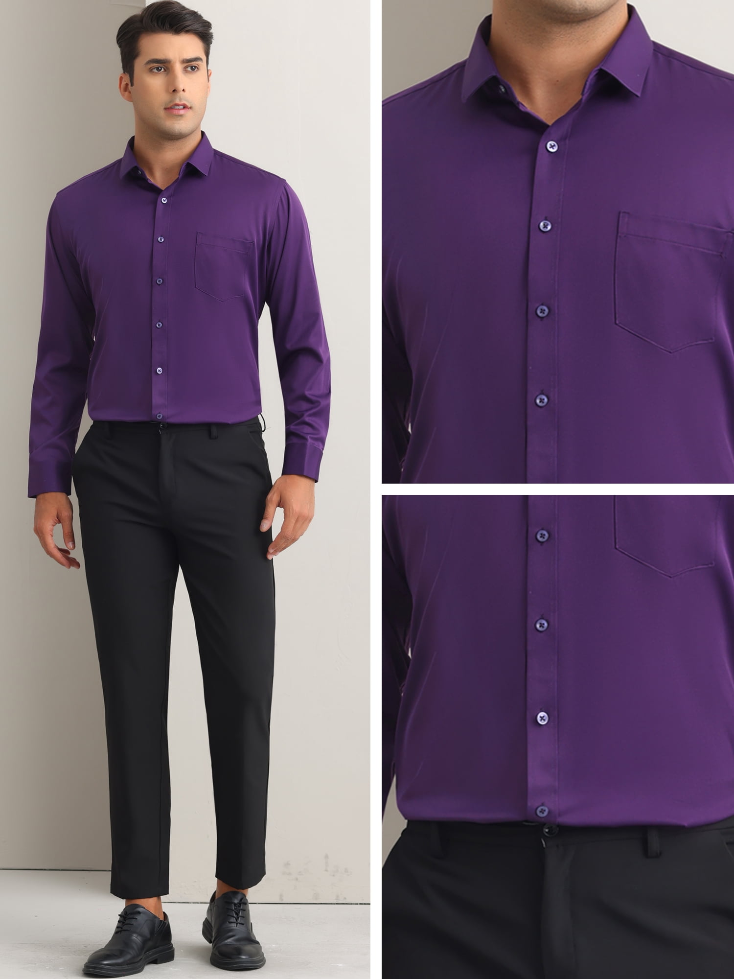 Unique Bargains Men's Long Sleeve Regular Fit Business Button Down Formal Shirt XL Purple