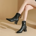 thumbnail image 4 of YLYL Women's Leather Ankle Boots Zipper Pointed Toe Mid Block Heel Casual Short Boots, 4 of 5