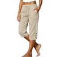 thumbnail image 2 of Lightweight Capris for Women Pedal Pushers Womens Slacks Pettie with Pockets Straight Leg with Drawstring Gauze Plus Size Pull On Pants Casual Lounge Gaucho Pants Palazzo Trousers Beige, 2 of 5