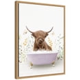 thumbnail image 4 of Kate and Laurel Highland Cow in Spring Bathtub Framed Canvas Wall Art by Amy Peterson 18 x 24 Sylvie Natural, Whimsical, Animals, Bathroom, Flowers Art for Wall Decor, Living Room, Bedroom, 4 of 8