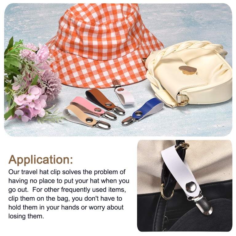 7345 6pcs Hat Clips For Travel, Pu Leather Elastic Holder Companion Hat Clip for Travel on Bag Backpack Luggage Fashion PU  main image 4