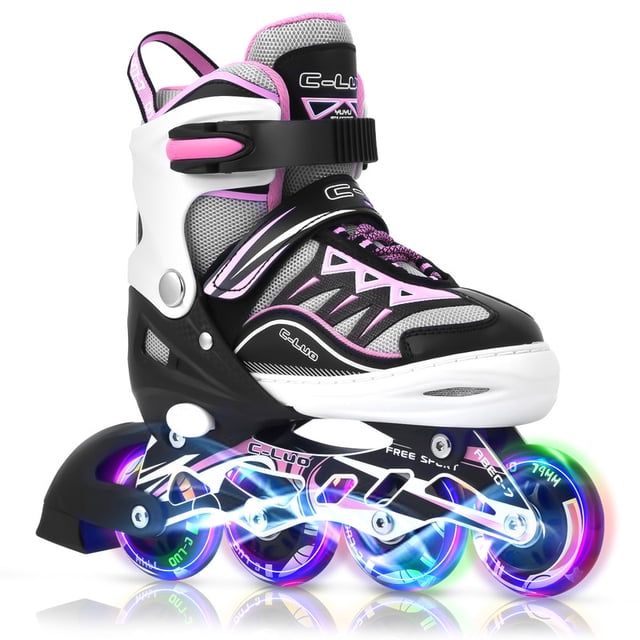 Patines En Línea Rueda Rosa y Negro Altera Ajustables con llantas iluminadas Para Niños y Adultos, Regalo del Día del Niño