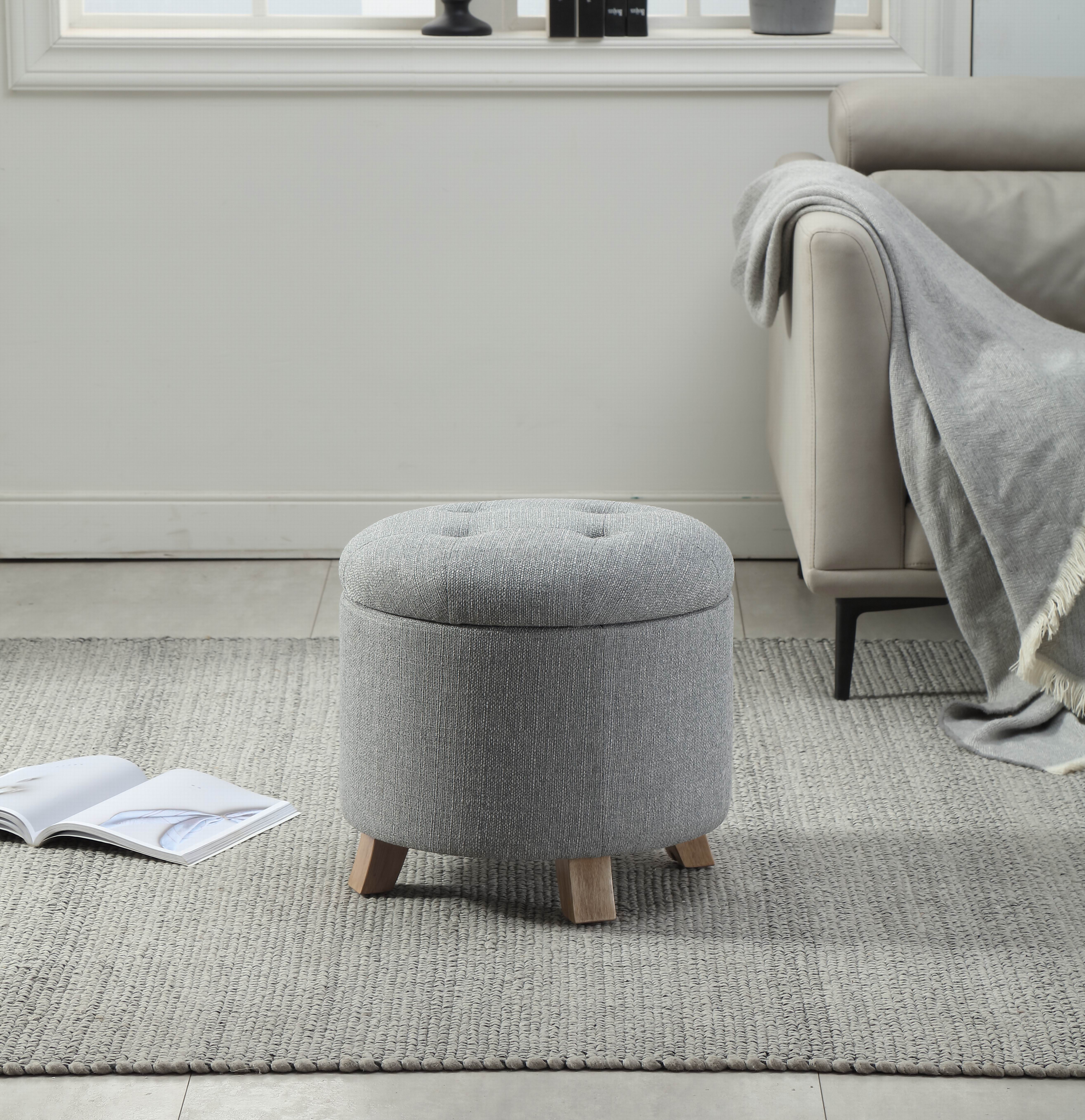 Better Homes & Gardens Round Tufted Storage Ottoman, Gray photo 6