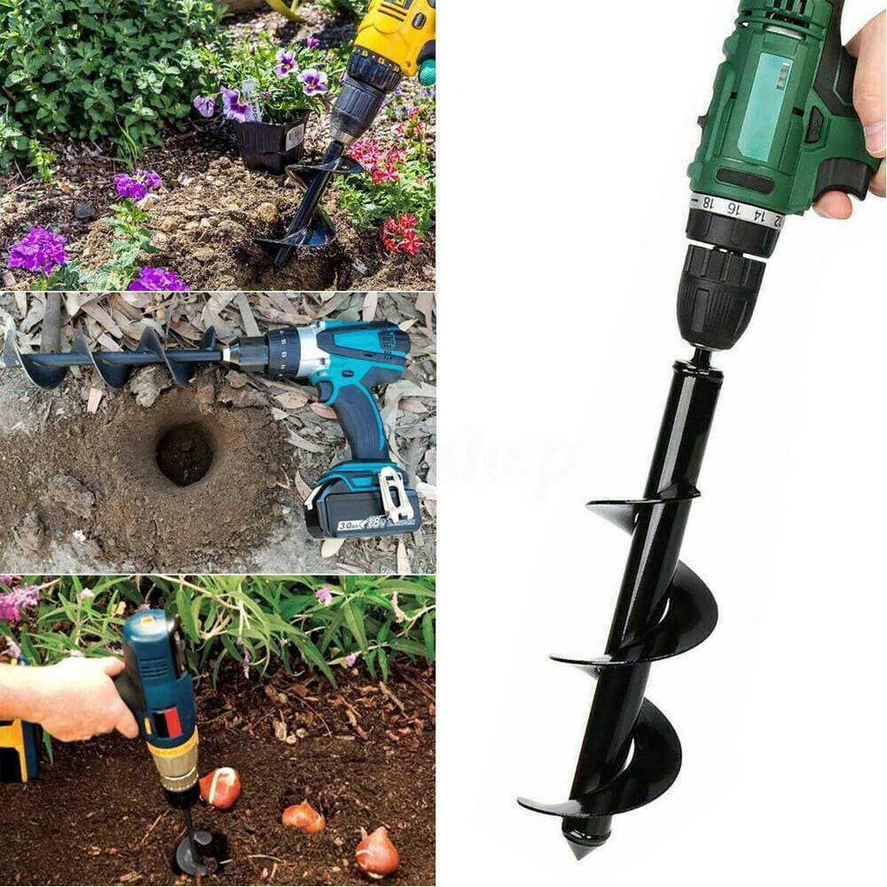 Juner Garden Auger Spiral Drill Bit Attachment Flower Planter Bulb Shaft Drill Auger Yard Gardening Planting Hole Digger Tool 25 x 8 cm Black 