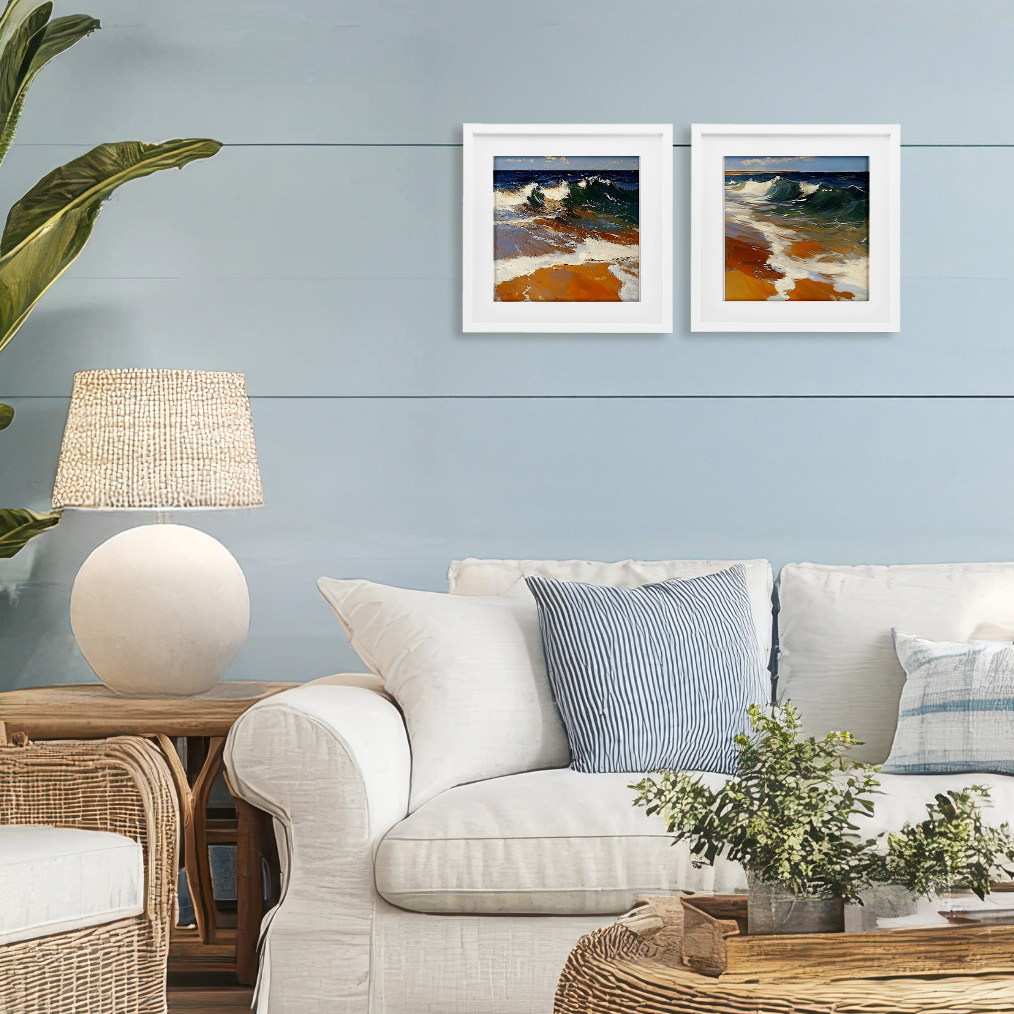 Stupell Industries Glassy Coastal Break 2 Piece White Framed Print Under Glass Set, design by Walker Noble