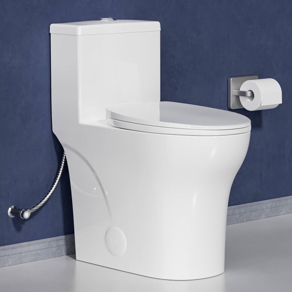19 in. ADA Toilet 1.0/1.28 GPF Dual Flush Comfort Height 1-Piece Toilet Elongated Toilet in White with Soft Close Seat