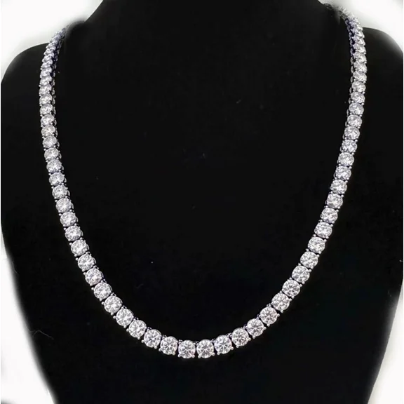 4MM Beautiful 24Ct Round Cut Simulated Diamond Wedding Tennis Necklace 14K White Gold Plated 925 Sterling Silver 18"